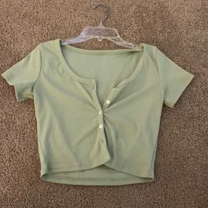 green button-up ribbed crop top - size large